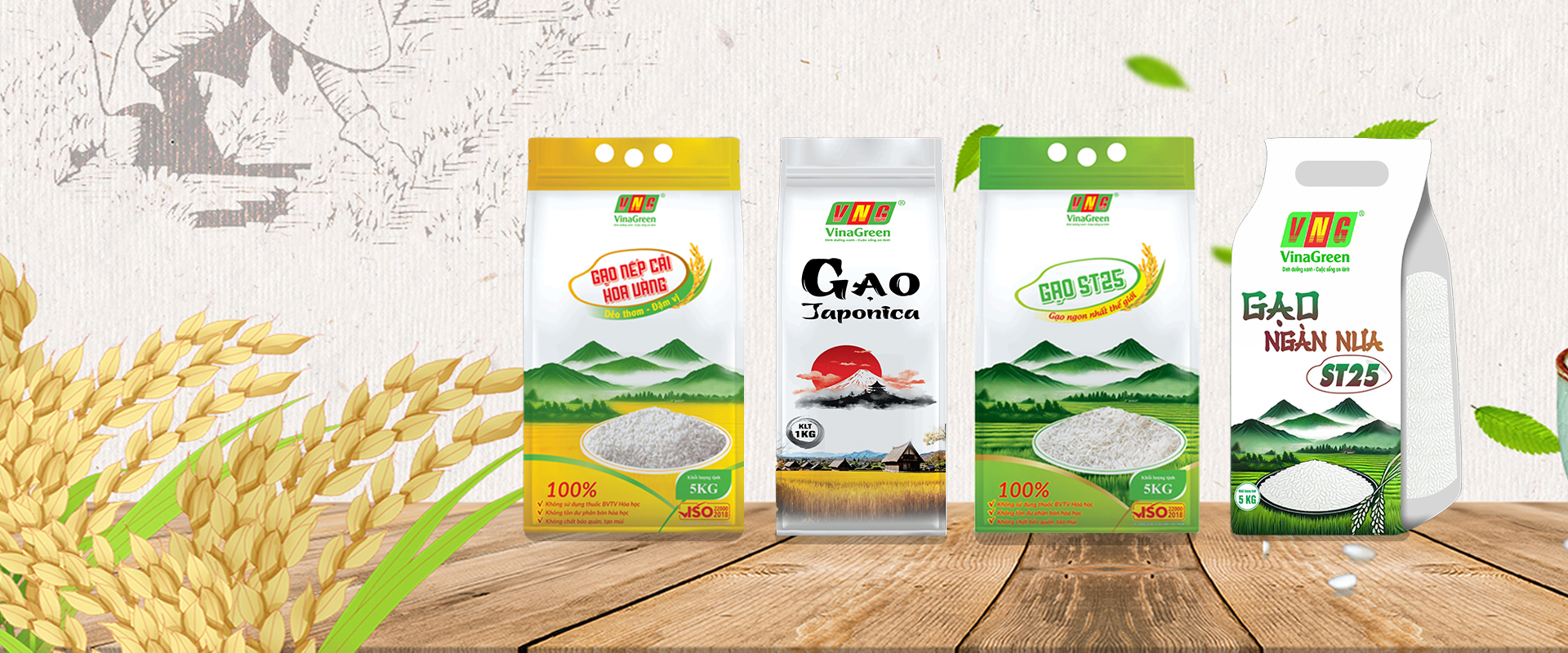 GẠO VinaGreen Dinh Dưỡng Xanh Cuộc Sống An Lành - Gạo Ngon Xuất Khẩu