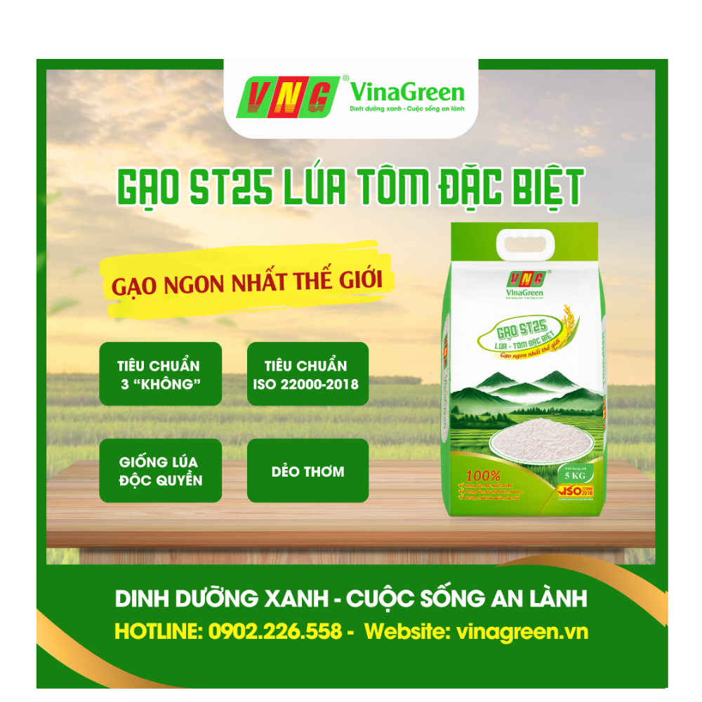 GAO ST25 LUA TOM DAC BIET CHINH HANG - GẠO ST25 LUA TOM DAC BIET VINAGREEN CHINH HANG